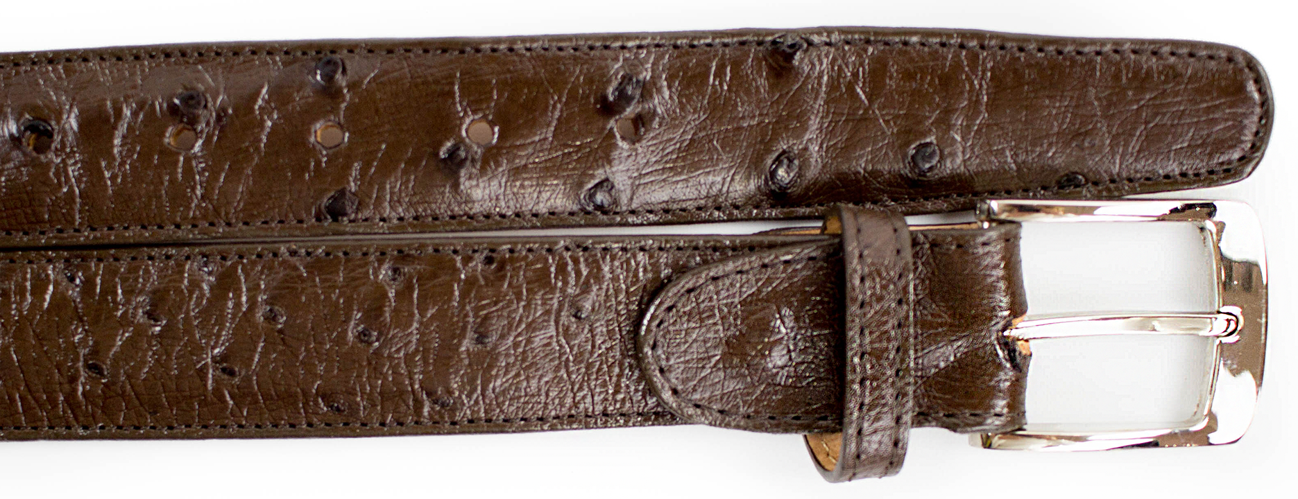 Italian ostrich leather belt Luxury Belt AMBOISE | Brown Exotic Leather | SILVER OSTRICH main image 2