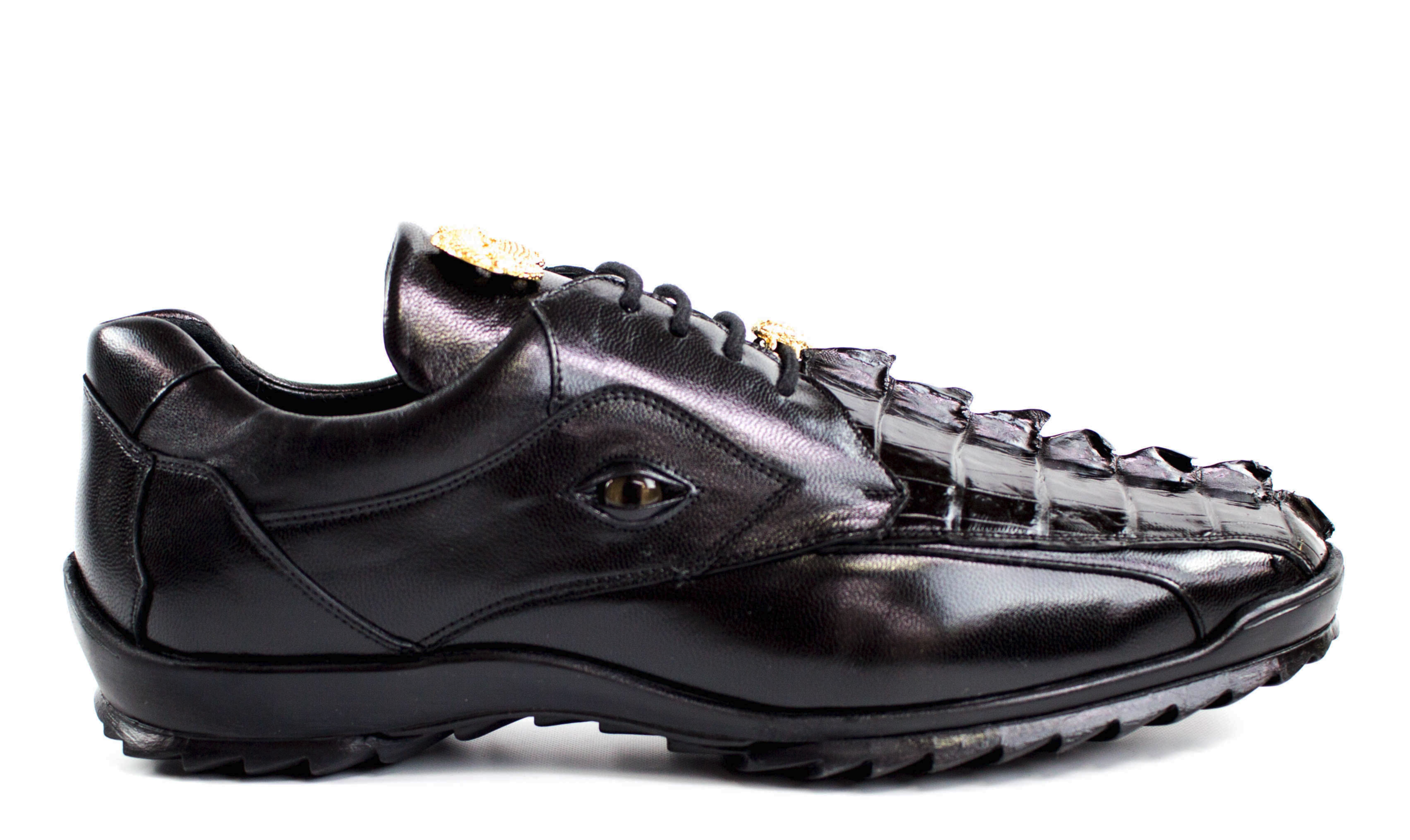Vasco Hornback Crocodile and Soft Calf Skin Black Men Sneakers