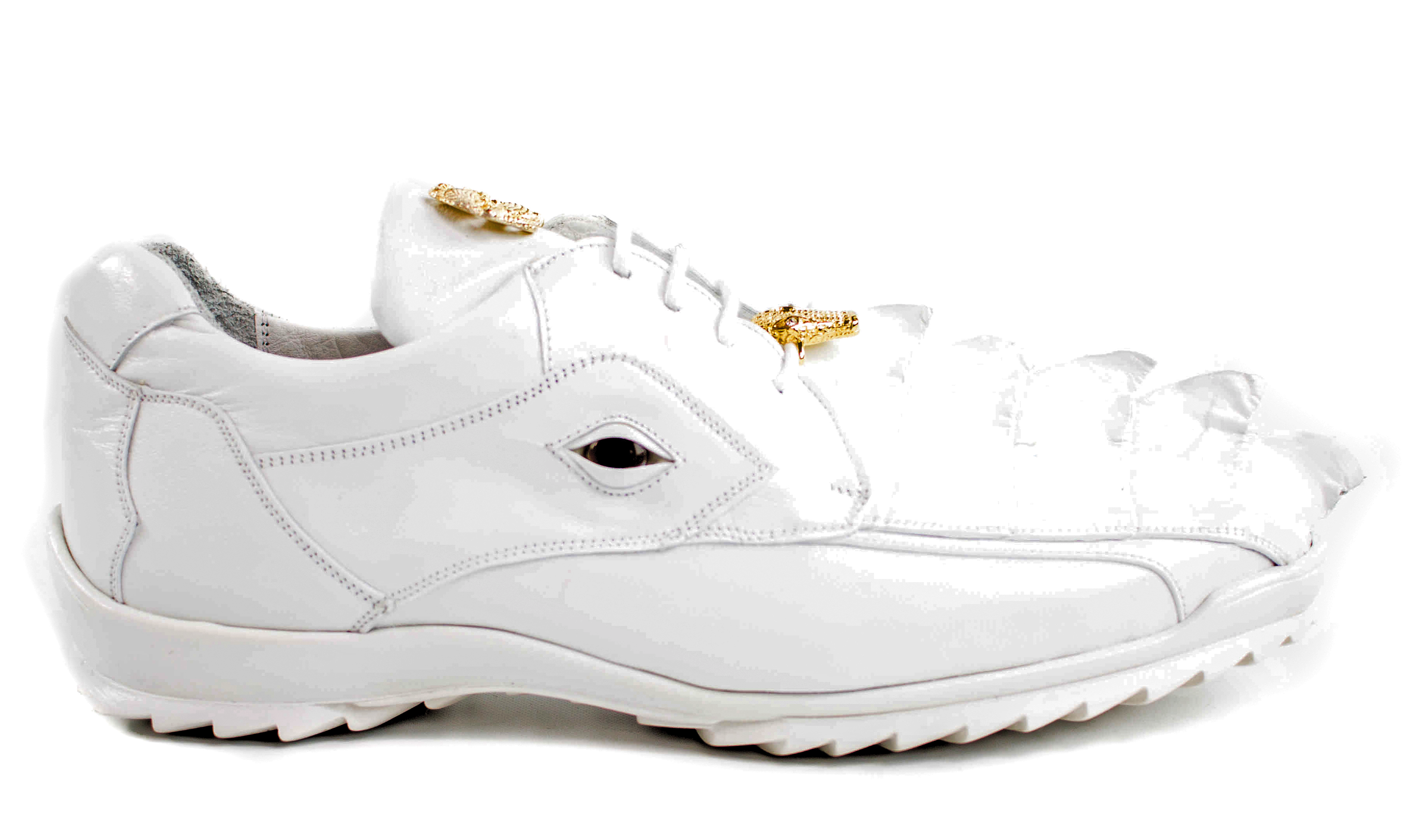 Vasco Hornback Crocodile and Calf Skin White Men Sneakers 